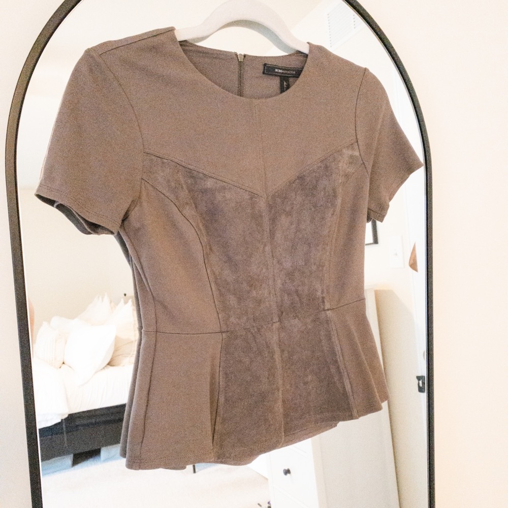 BCBGMAXAZRIA Faux Suede XS peplum top